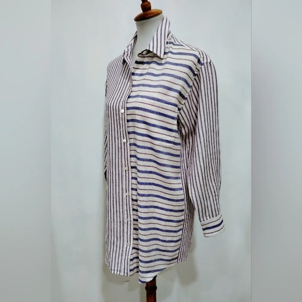 J. CREW STRIPED LINEN SHIRT DRESS